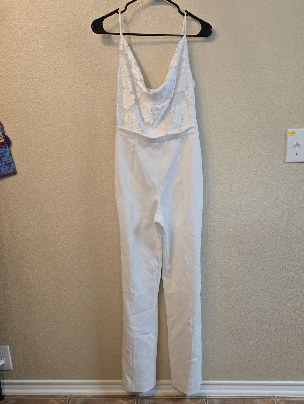 Nordstrom White Lace Cowl-Neck Jumpsuit with Slim Legs